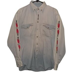 Vtg Rodeo Active Men’s Lrg LS Button Western Shirt Gray Faded to Blue Southwest